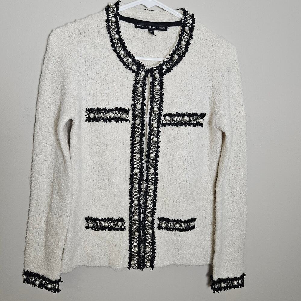 White House Black Market Pearl Detail Cardigan Sweater Sz XS - Picture 2 of 13